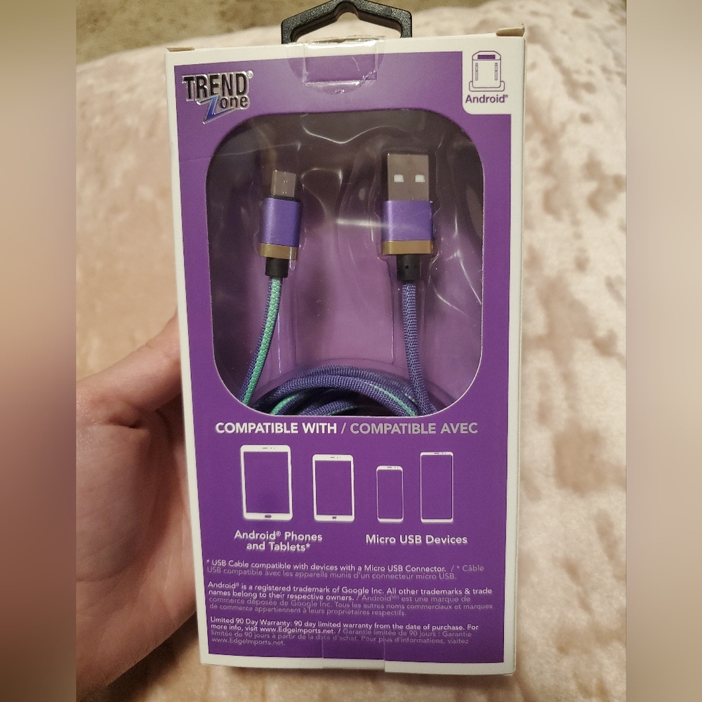 TrendZone 6ft Two Tone Micro USB Charging Cable Cord Purple Gold Teal